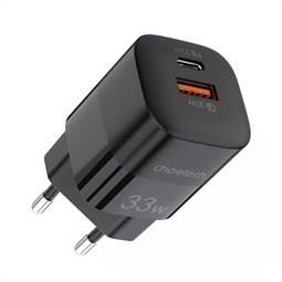Choetech PD33W Type-C + USB EU wall charger, black