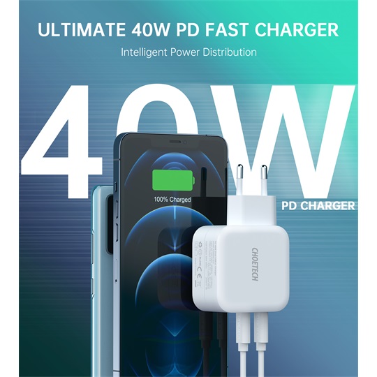 Choetech PD40W Dual USB-C EU wall Charger
