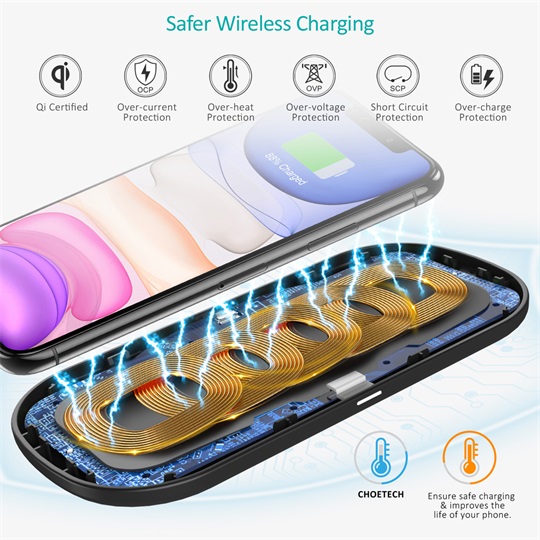 Choetech T535-S DUAL wireless fast charger, black