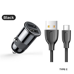 Joyroom C-A06 3.1A 2xUSB Autós Töltőfej + Lightning 1M Adatkábel - Fekete