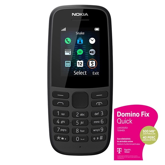 Nokia 105 (fekete) 2019+DominoFix Quick alapcsomag