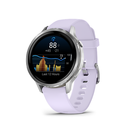 Venu 4 - 41 mm, ezüst, mályvaszínű szilikon szíjjal