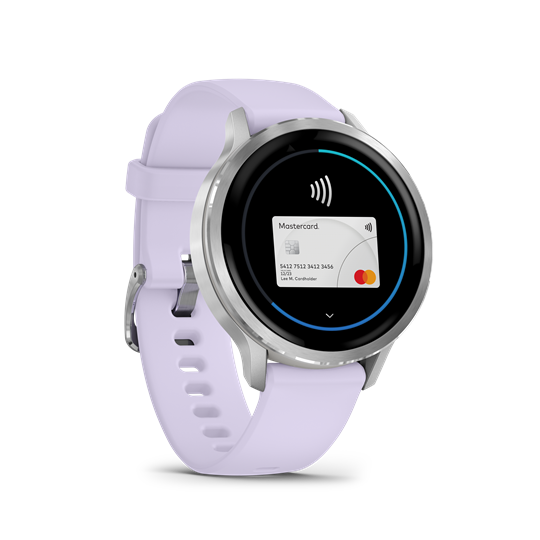 Venu 4 - 41 mm, ezüst, mályvaszínű szilikon szíjjal