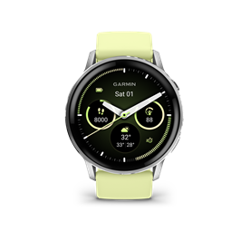 Venu 4 - 45 mm, ezüst, citromsárga szilikon szíjjal